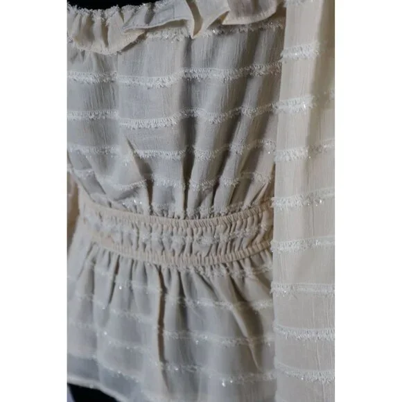 ASTR The‎ Label women's Cream Long-Sleeve Peplum Top XS  Ruffle Detail - Picture 6 of 12